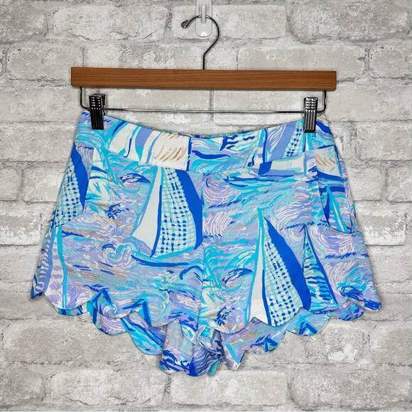 Lilly Pulitzer Scalloped Dahlia Shorts SZ Small Light Lilac Verbena Aboat Time - Picture 13 of 13
